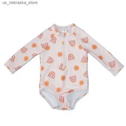 One-Pieces Happy Flute New 10-20KG Girls One Piece UPF50+Long sleeved Summer Swimsuit Cute Baby Princess Beach and Pool Cloth Q240418