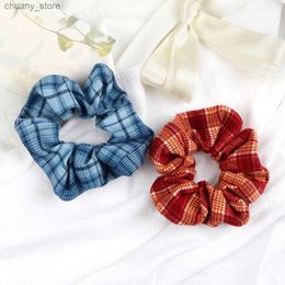Hair Rubber Bands Trendy Plaid Hair Bands Accessories Retro Large Intestine Hair Ring Cotton High Elastic Scrunchies Headwear Gift For Women Girls Y240417