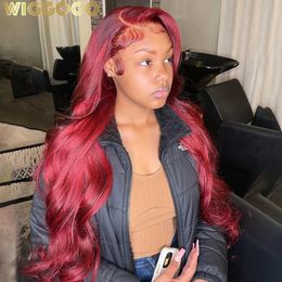 gogo 30 Inch Hd Lace 13X6 Frontal 13X4 Red Front Human Hair s 99J Burgundy Body Wave 240408