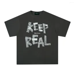 Men's T Shirts 2024 Summer Street Loose Casual Letter Printed Short Sleeved T-shirt Hip Hop Keep It Real Cotton Tee Shirt