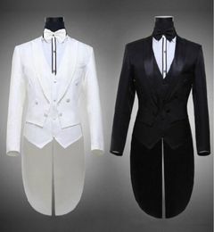 2016 Tailcoat Groom Tuxedos Man Groomsmen Men Wedding Suits Notch Lapel Performance Suit Black White JacketPantsTie1822344