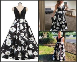 Women Formal Celebrity Evening Dresses Floral Print Graduation Party Gowns Low Back Deep Vneck 3D Flower Backless Ball Gown Prom 8412796