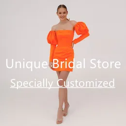 Party Dresses Simple Short Cocktail Evening Dress With Long Sleeved Bra Satin A Line Backless Mini Graduation