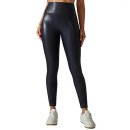 Women's Pants Women PU Leather Tights High Waist Wide Elastic Waistband Shiny Metallic Sport Leggings Compression Bottoms
