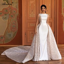 2024 Paired With The Luxury Of Lace Satin Sparkle Mermaid Wedding Dress With Removable train Sleeveless Charm 2 In 1 Trumpet Bridal Gowns