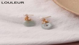 Stud LouLeur Natural Pearl Earrings Elegant Handmade 925 Silver Jade Stone For Women Fashion 18k Gold Jewellery Gift11596096