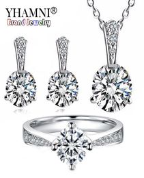 YHAMNI YHAMNI 925 Sterling Silver Jewelry Sets 6mm 1 Ct CZ Diamant Necklace Earrings Set Bridal Jewelry Sets For Women TZP0177134038