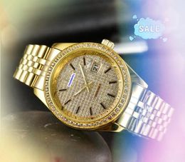 Unisex womens mens day date quartz watches stainless steel three stiches chain bracelet diamonds ring dot factory time clock hour calendar watch montre de luxe gifts