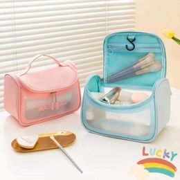 Storage Bags Korean Transparent Makeup Bag Scrub Wash PU Flip Bath PVC Translucent Portable Female Organizer