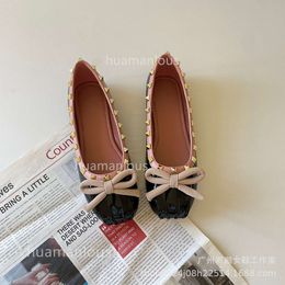 Style Flat Shoes Shoe Stud Tino Family Round Head Ballet Female 2024 Bow Ballerinas Rivet Bottom Shallow Cut Girl Single MR2Y