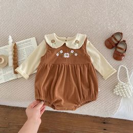 Baby Suit Sleeveless Romper Long Sleeves Shirt Corduroy Embroidered Sweetheart Girls Bodysuit 13Y 240416