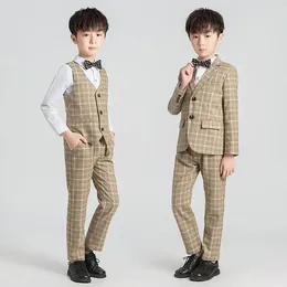 Clothing Sets 2024 Autumn Winter Children Wedding Set Boy Plaid Suit Child Performance Clothes For Birthday