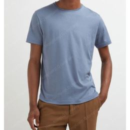 Designer Men T Shirt Loro Mens Blue Silk Cotton Soft Jersey T-shirt Short Sleeves Tops Summer Tshirts Piana