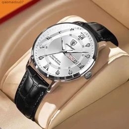 Other Watches POEDAGAR Men Watch Fashion High Quality Leather Watches Waterproof Luminous Week Date Top Brand Luxury Quartz Man WristwatchL2404