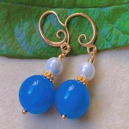 Dangle Earrings Natural Ocean Blue Chalcedony Beads Pearl Eardrop Gold Ear Hook Crystal Silver Bohemian Casual Unisex Hoop Party Chandelier