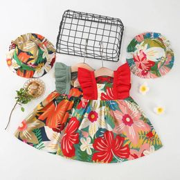 Girl Dresses Summer Leaf Flower Baby Dress Sweet Little Flying Sleeves Children's Clothing Send Hat (0-3 Years Old)