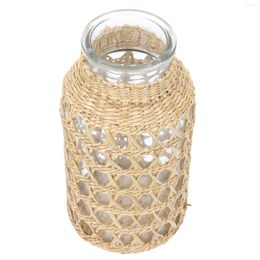 Vases Rattan Glass Vase Flower Arrangement Container Basket Ornaments Woven Weaving Craft Office Artificial Plants