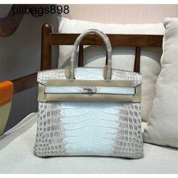 Designer Handmade 7a Handbag Bikns Genuine Leather Himalayan White Crocodile Skin Large Capacity 30Cm Womens with Leather0FI9