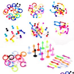 Nose Rings & Studs 10Pcs/Lot Acrylic Colorf Lip Labret Piercing Barbell Tongue Ring Belly Eyebrow Sile Body Jewelry Drop Delivery Dh1Yu