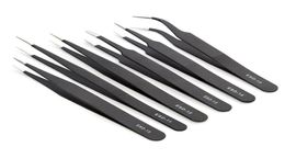 Whole6pcs ESD Safe AntiStatic Stainless Steel Tweezers Set Maintenance Watch Repair Tools Kits Electronic Rework Tool Set DI4811023