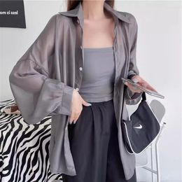 Women's Blouses Sunscreen Ice Silk Shirt Women Summer Thin Blouse Lantern Sleeve Tops 2024