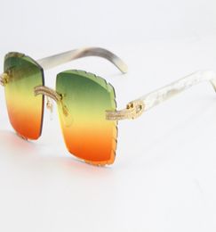 Double row Big Stones Rimless White Genuine Horn Buffalo Sunglasses 3524012 Top Rim Focus Sun Glasses Large Square gold metal fram5611122