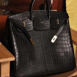 Hac 50cm Handbag Genuine Leather 7A Handswen with matte water dyed crocodile skin 50cm eatherY5LU