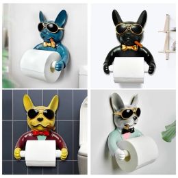 Holders Tray Toilet Paper Holder Hygiene Resin Free Punch Hand Tissue Box Household Paper Towel Holder Reel Spool Device Dog Style 220624