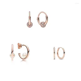 Stud Earrings 925 Sterling Silver Pan Sparkling Rose Gold Hoop Women's Wedding Accessories