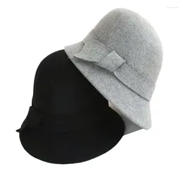 Berets Wool Warm High Quality Strip Decoration Ribbon Bucket Hat Beautiful Cute Cool Fashion Hats For Women Solid Colour