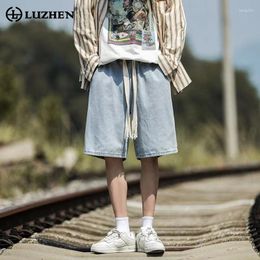 Men's Shorts LUZHEN Drawstring Decorate Solid Colour Design Fashion Straight 2024 Trendy Loose Wide Leg Jeans LZ2269