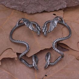 Backs Earrings Vintage Vikings Animal Dragon Ouroboros Clip Women Gothic Non-piercing Ear Cuff Jewelry Stainless Steel Earring