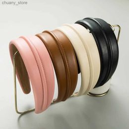 Headbands High Grade Solid Leather Wide Side Headbands Fashion Hair Accessories For Women Trend Hairband Hair Band Hoop Girl Headwear New Y240417