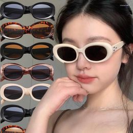 Sunglasses 2024 Korean Style Oval Ladies Trendy Vintage Retro Women's White Black Eyewear UV Goggles