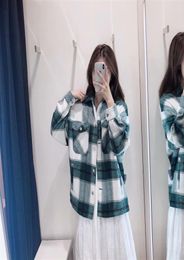 Fall jacket women oversized jacket autumn Chequered pockets outerwear womens green white plaid streetwear1867005