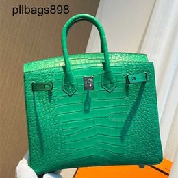 Designer Handmade 7a Handbag Bikns Genuine Leather Mist Faced Crocodile Skin with 25CM Green Womens Versatile for Spring SummerKS5V