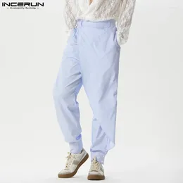 Men's Pants INCERUN 2024 American Style Pantalons Striped Patchwork Design Long Casual Street All-match Wide Leg Trousers S-5XL