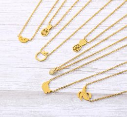 Fruits shaped necklaces for women PineApple Banana watermelon Pendant stainless steel necklace men birthday gift8864096