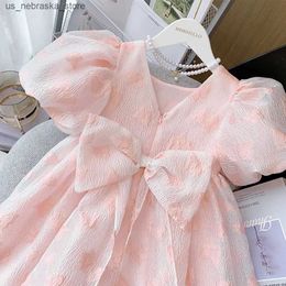 Girl's Dresses Baby Girls Dress Summer Children Embroidered Butterfly Temperament Elegant Princess Dress With Bow 2-10 Years Birthday Clothes Q240418