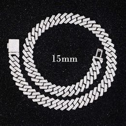 Pass Diamond Testing 15mm Wide 2rows Cuban Link Chains 925 Silver Hiphop Vvs Moissanite Chain Men Jewelry