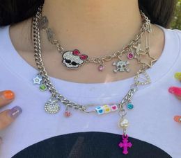 Pendant Necklaces Harajuku Hip Hop Punk Crystal Skull Necklace Pin For Women Skeleton Choker Y2K Jewellery 90sPendant9376585