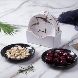 2024 1 Set Marble Pattern Round Dessert Plate Imitation Porcelain Salad Round Plate Cake Tray Kitchen Melamine Dinnerware - for marble