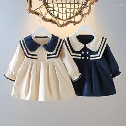 Girl Dresses School Small Kid Spring Fall Born Baby Clothes Cute Doll Navy Collar Cotton Long Sleeve Toddler Princess Dress