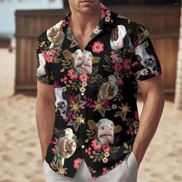 Men's Casual Shirts Floral Cow Hawaiian Shirt 3d Printed Funny For Men Clothing Oversized Vacation Y2k Tops Lapel