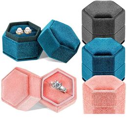 Jewellery Boxes Hexagon Veet Ring Box Double Storage Case Holder Pendant Earring Packaging Gift For Proposal Engagement Weddin Dhgarden Dhqor