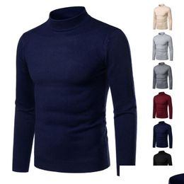 Men'S Sweaters Men High Neck Turtleneck Cashmere Knitwear Autumn Winter Thick Warm Sweater Male Slim Plover Casual Solid Long Sleeves Dh8Ro