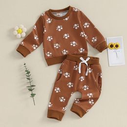 Clothing Sets Toddler Baby Girl 2Pcs Fall Clothes Set Flower Print Long Sleeve Tops Elastic Waist Pants Casual