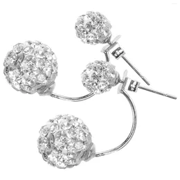 Backs Earrings Double Ball Stud Earhook Earring Studs For Women Silver All-match Full Diamond