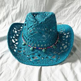 Lake Blue Cowboy Straw Hat Western Sun Spring Knight Unisex Jazz Summer Wide brimmed sombrero hombre 240417