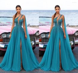 Party Dresses Sexy Plus Size A Line Prom One Shoulder Tiered Tulle Sequined Draped High Side Split Formal Occasions Wear Birthday Gown
